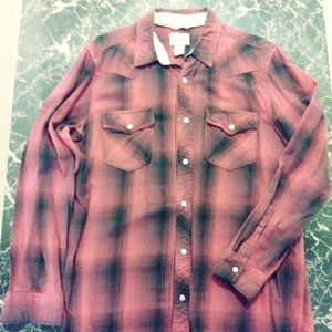 Roebuck & Co. Western Button Shirt, Size Large, Red/Black Pattern